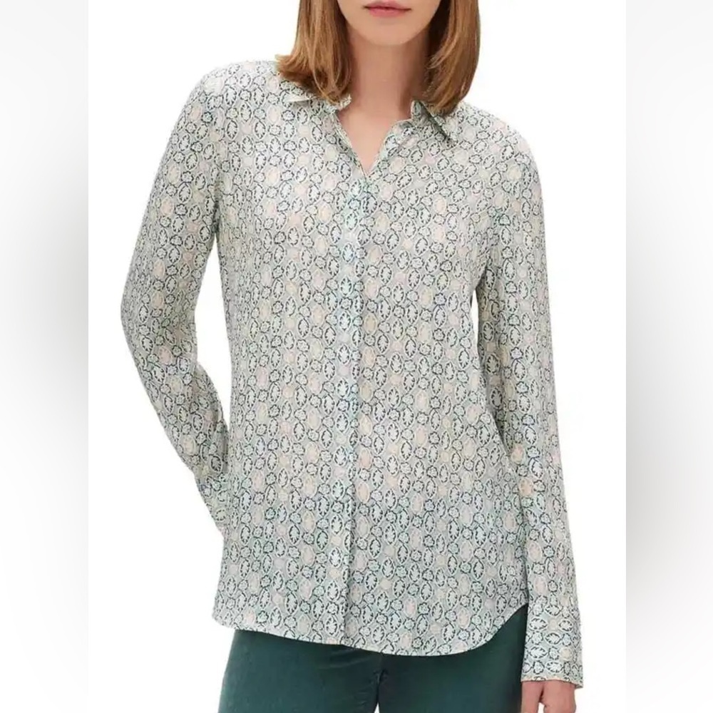 Lafayette 148 Women Scottie Leaf-Print Silk-Blend Blouse Size Medium